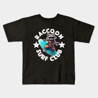 Raccoon Surfing - Surf Club (White Lettering) Kids T-Shirt